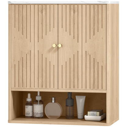 Bathroom Wall Cabinet with Adjustable Shelf and Open Shelf, Oak