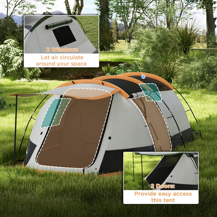 3-4 Man Camping Tent, Family Tunnel Tent, 2000mm Waterproof, Portable with Bag, Orange