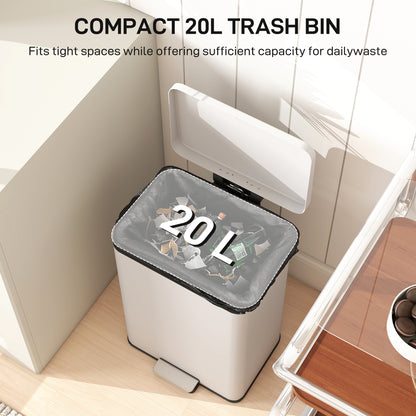 Pedal Bin with Soft-Close Lid, 20L Kitchen Bin for Home, Cream