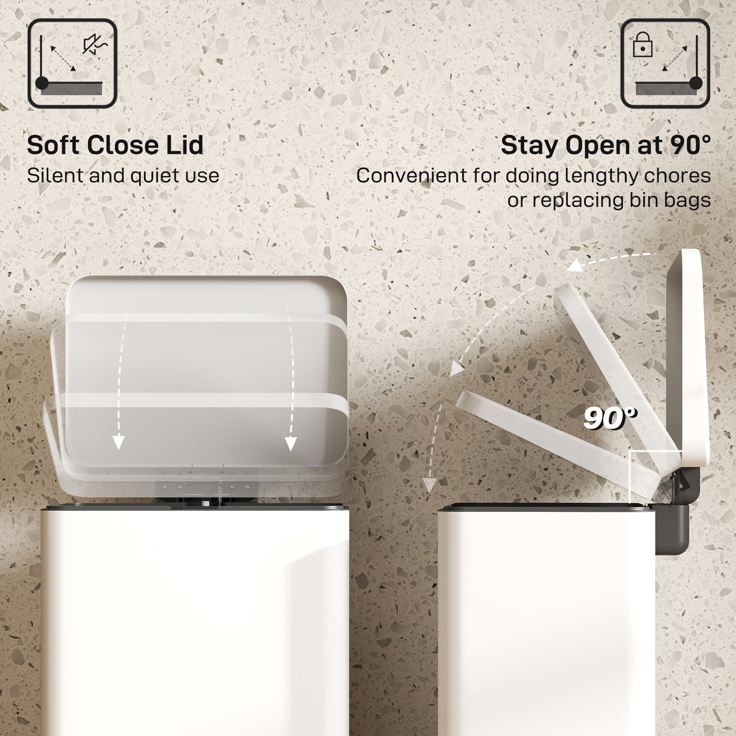 Pedal Bin with Soft-Close Lid, 20L Kitchen Bin for Home, Cream