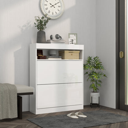 Wall Mounted or Freestanding Shoe Cabinet with 2 Flip Drawers, White
