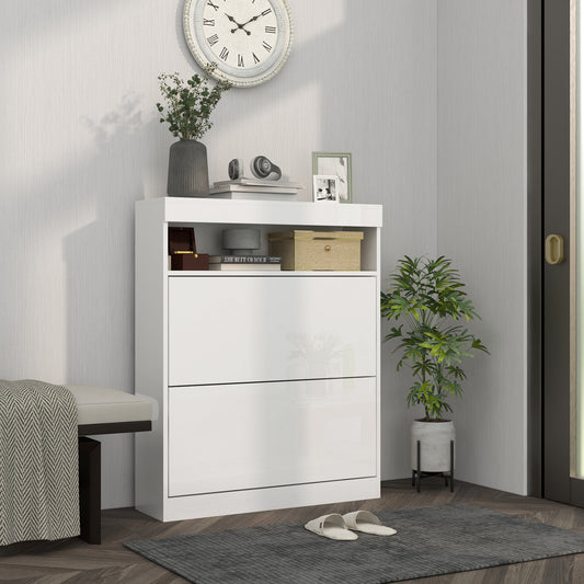 Wall Mounted or Freestanding Shoe Cabinet with 2 Flip Drawers, White