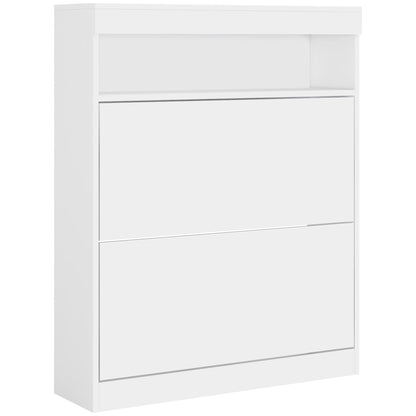 Wall Mounted or Freestanding Shoe Cabinet with 2 Flip Drawers, White