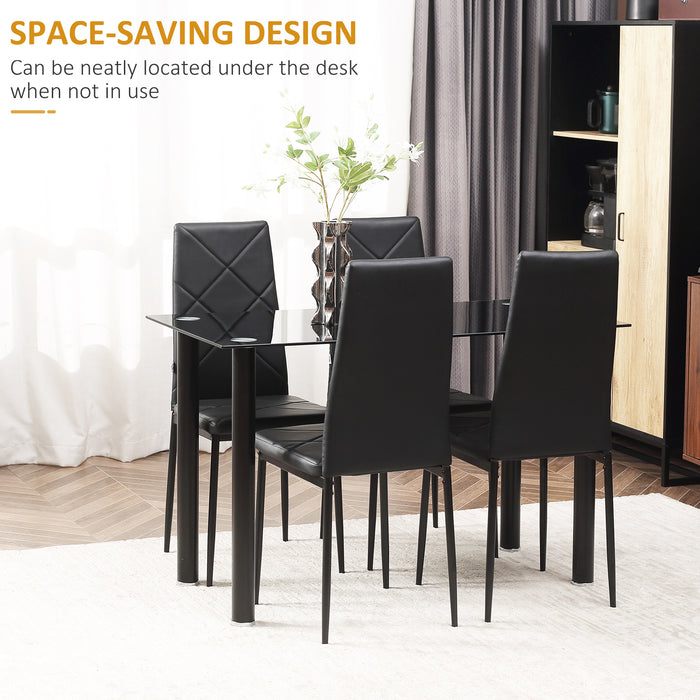 Modern Dining Table Set for 4, Space-Saving 5 Pieces Kitchen Table Set with Rectangle Table and Steel Frame, Black