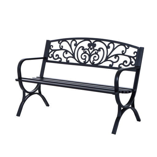 2 Seater Metal Garden Bench Garden Park Porch Chair Outdoor Patio Loveseat Seat Black