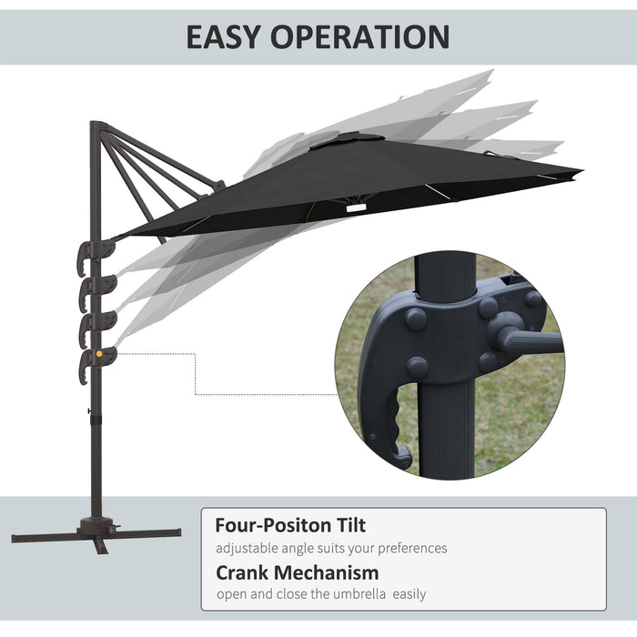 3(m) LED Cantilever Parasol Outdoor Sun Umbrella w/ Base Solar Lights Grey