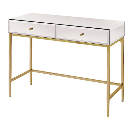 Stiletto White Glass and Brass Console Table