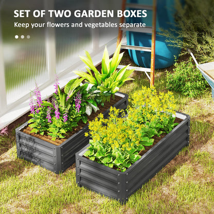 Set of 2 Raised Garden Bed, Outdoor Planter Box with Galvanised Steel Frame for Growing Vegetables, Flowers and Herbs, 110 x 50 x 30 cm, Light Grey