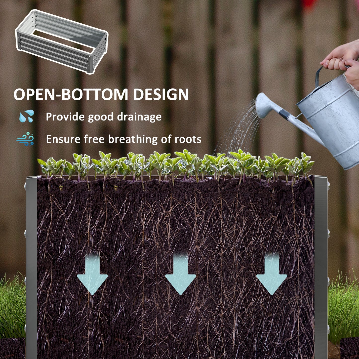 Set of 2 Raised Garden Bed, Outdoor Planter Box with Galvanised Steel Frame for Growing Vegetables, Flowers and Herbs, 110 x 50 x 30 cm, Light Grey