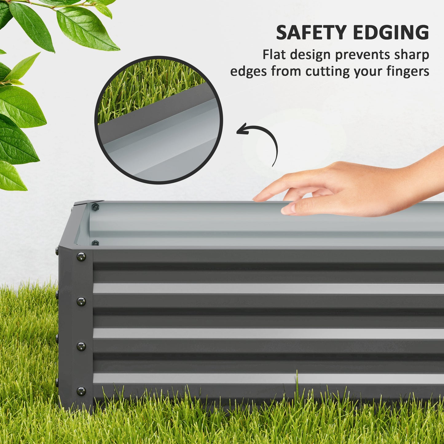 Set of 2 Raised Garden Bed Galvanised Planter Box, Light Grey