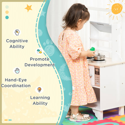 Kids Wooden Toy Kitchen Pretend Playset with Pots, Storage for 3-6 Years