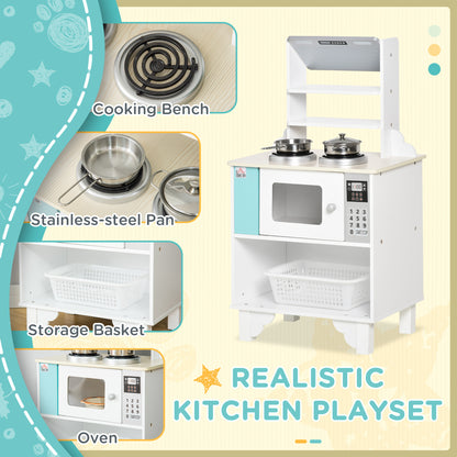 Kids Wooden Toy Kitchen Pretend Playset with Pots, Storage for 3-6 Years