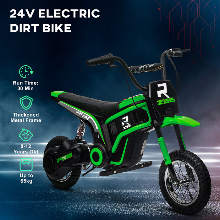 24V Kids Electric Motorbike with Twist Grip Throttle, Music, Horn - Green