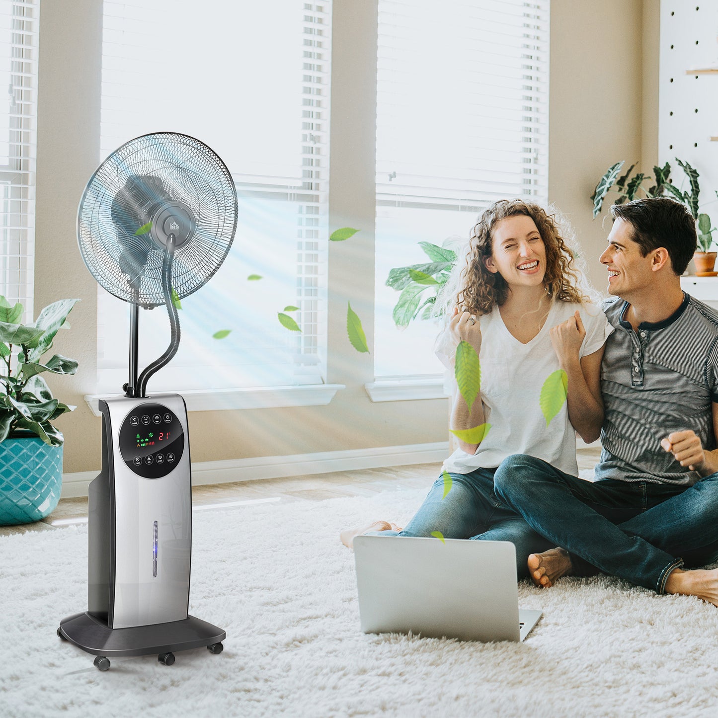 16" Pedestal Fan with Water Mist Spray Standing Fan, 3.1L Tank Black