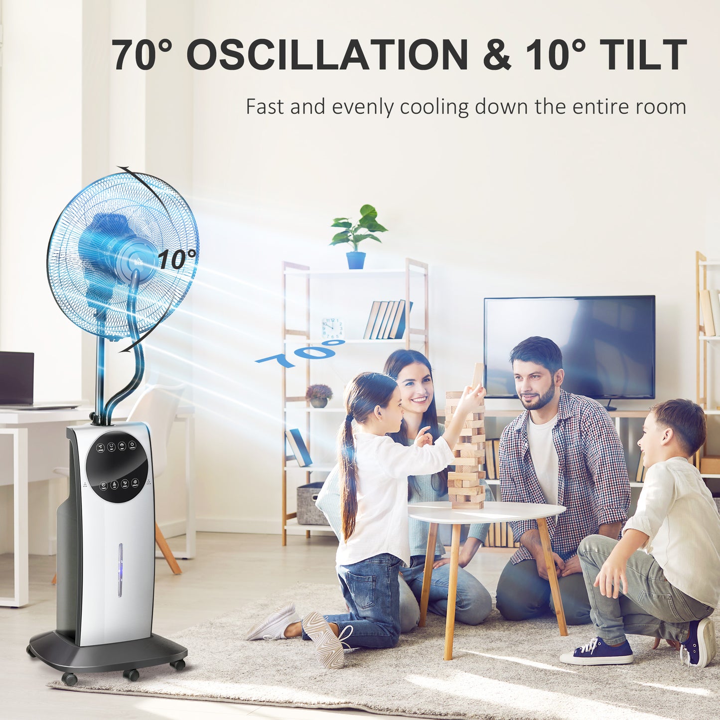 16" Pedestal Fan with Water Mist Spray Standing Fan, 3.1L Tank Black