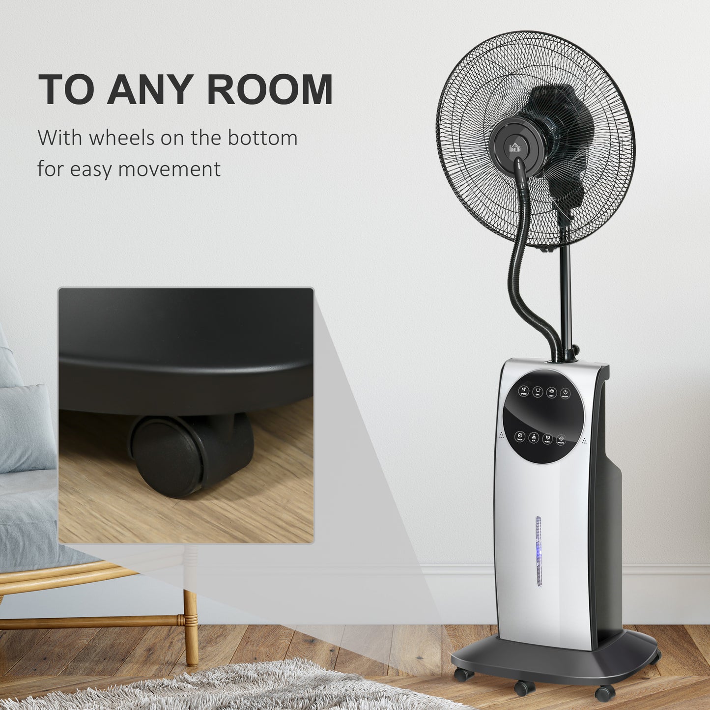 16" Pedestal Fan with Water Mist Spray Standing Fan, 3.1L Tank Black