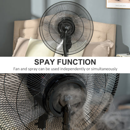 16" Pedestal Fan with Water Mist Spray Standing Fan, 3.1L Tank Black