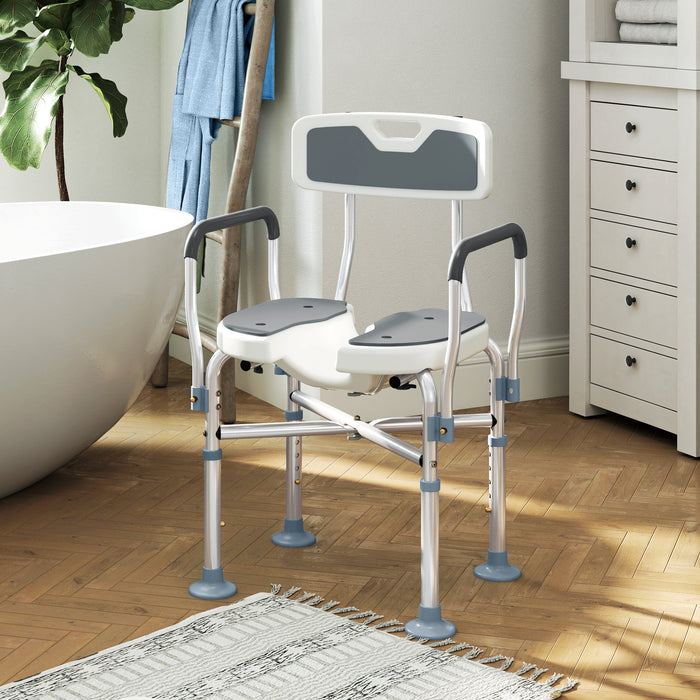 Padded Bath Chair with Slotted Seat and Adjustable Height, Grey