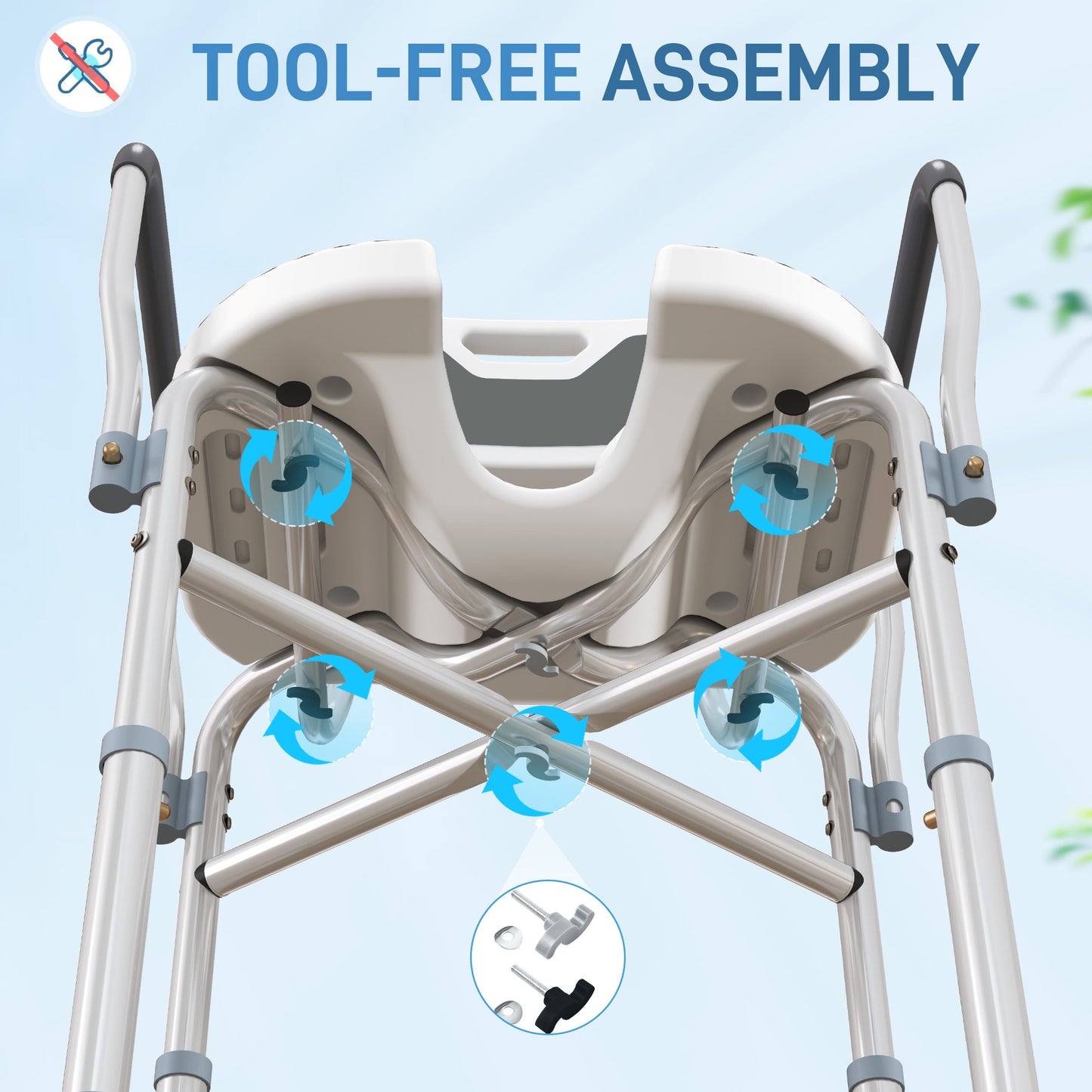 Padded Bath Chair with Slotted Seat and Adjustable Height, Grey
