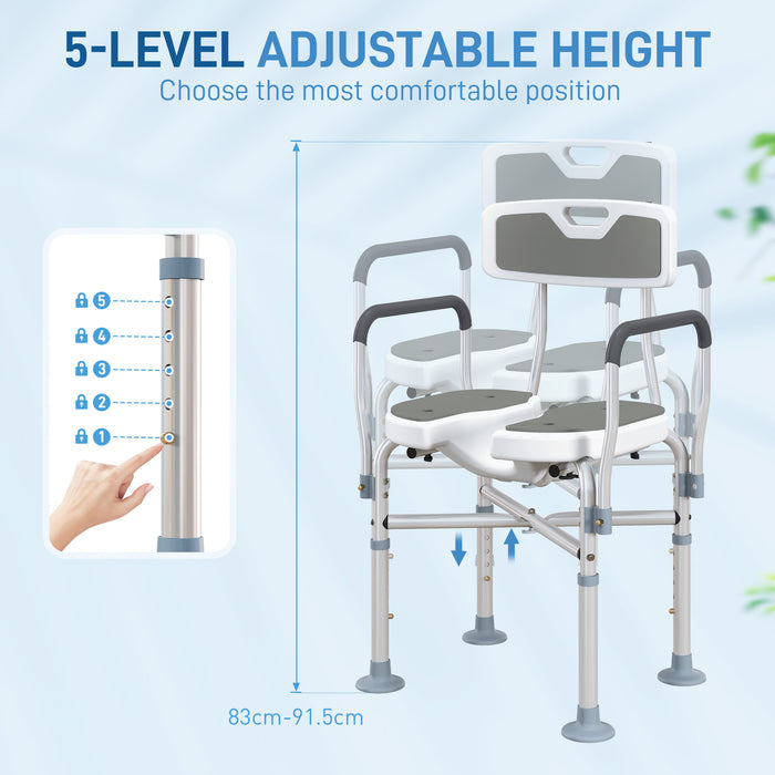 Padded Bath Chair with Slotted Seat and Adjustable Height, Grey