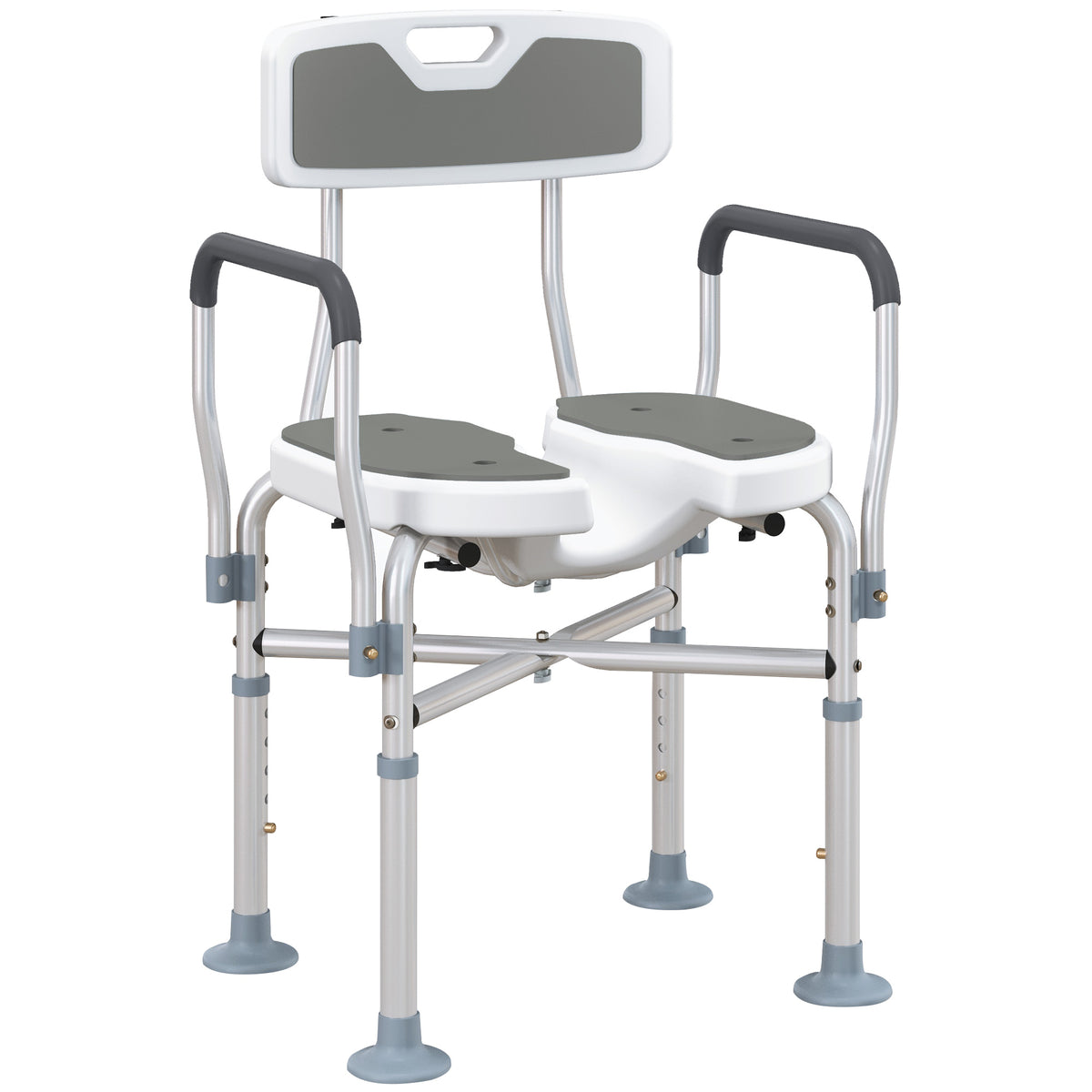 Padded Bath Chair with Slotted Seat and Adjustable Height, Grey