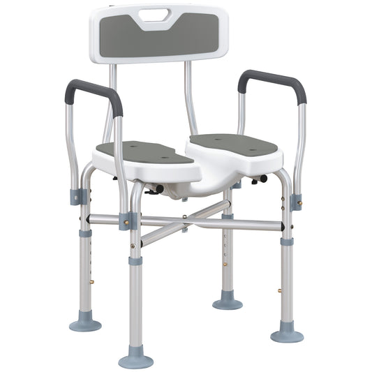 Padded Bath Chair with Slotted Seat and Adjustable Height, Grey