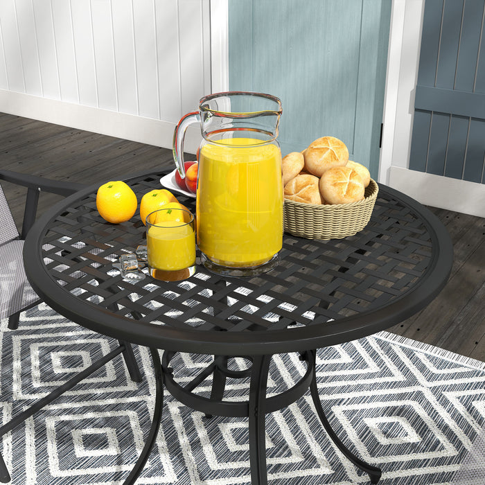 Cast Aluminium Bistro Table with Umbrella Hole, 85cm Round Garden Table, Patio Table for Balcony, Poolside, Black