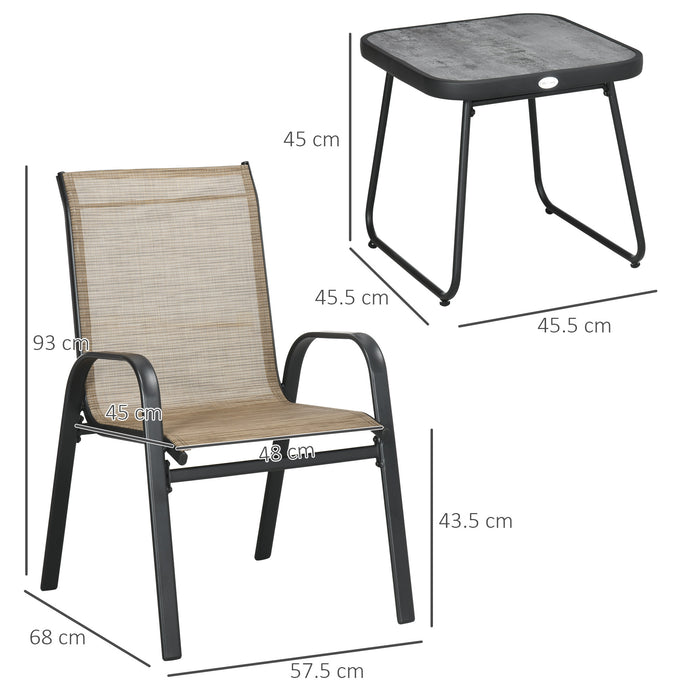 3PCs Bistro Set with Breathable Mesh Fabric Stackable Chairs Brown