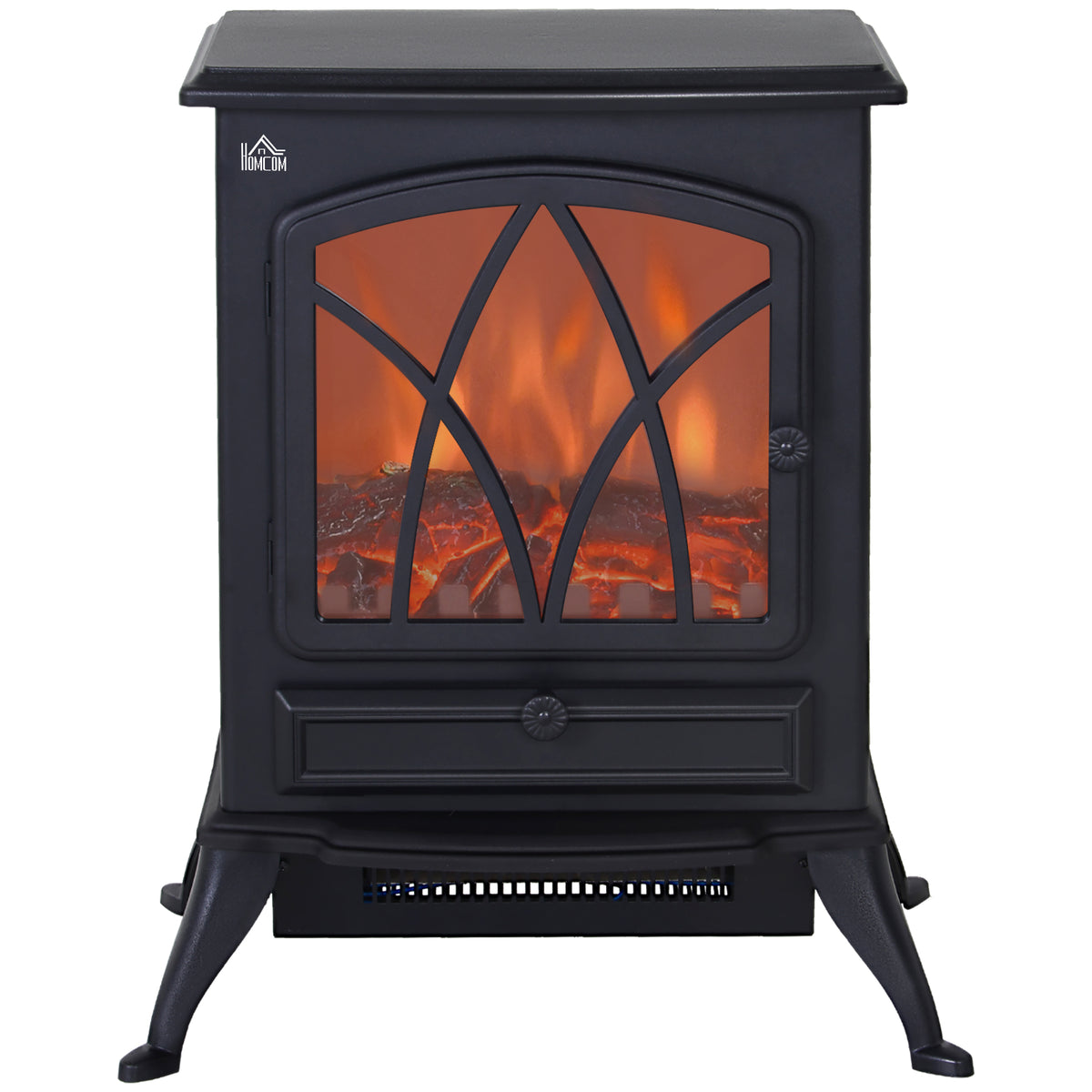 Free Standing Fireplace Flame Effect Electric Heater Log Burning Black