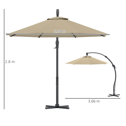 3(m) Garden Cantilever Parasol with Crank Aluminium Frame Khaki