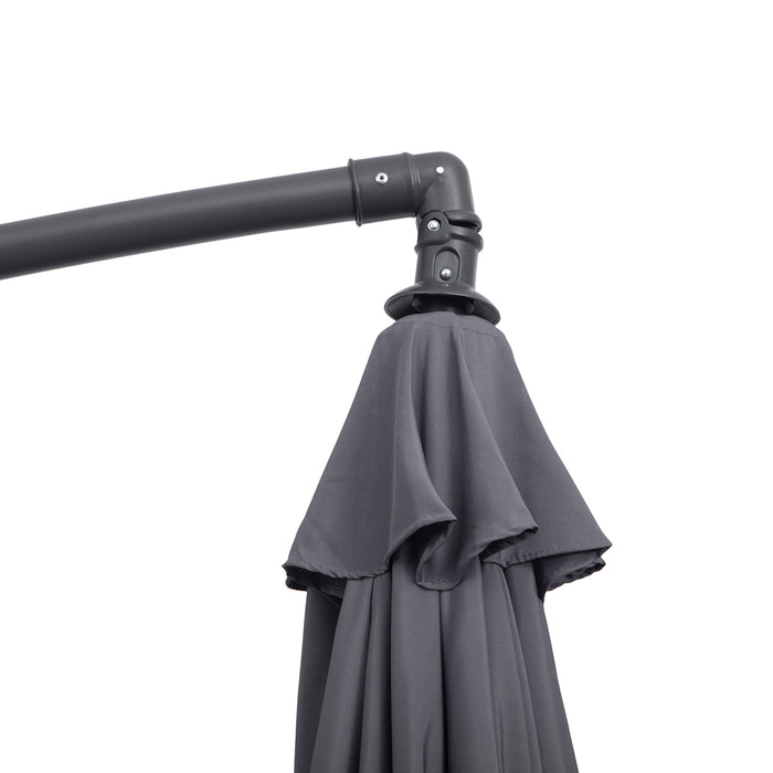 3(m) Garden Banana Parasol Cantilever Umbrella with Crank Handle and Cross Base, 8 Ribs for Outdoor, Hanging Sun Shade, Grey