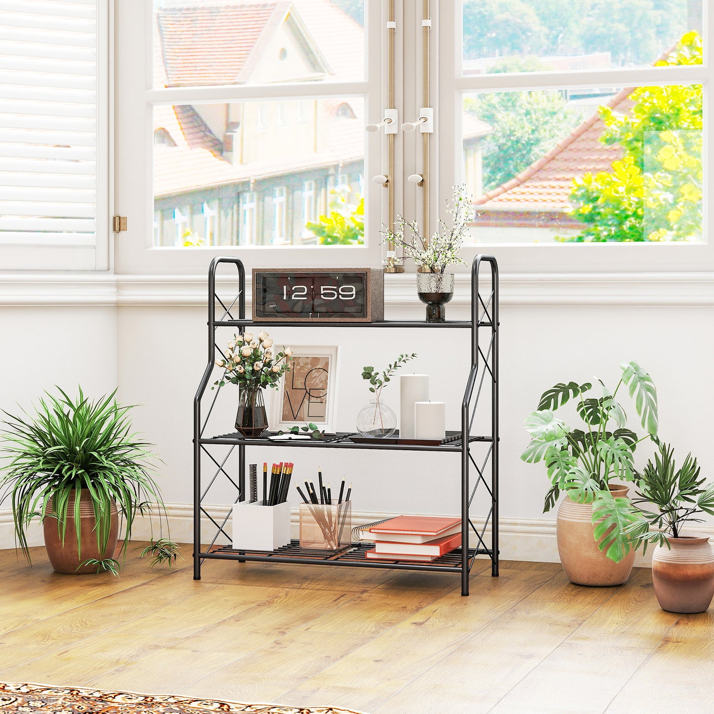 3-Tier Metal Plant Stand, Ladder Shelf Potted Plants Display