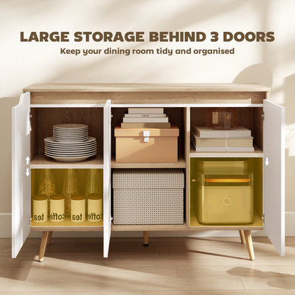 Sideboard Storage Cabinet with 5 Rubberwood Legs, White and Oak