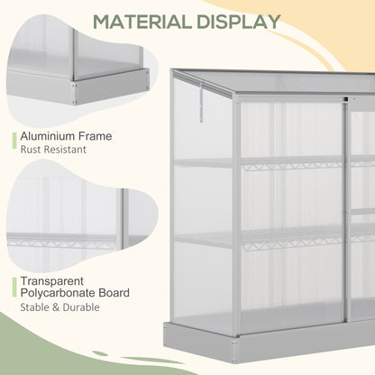Outsunny 3 Tier Greenhouse Garden Outdoor Cold Frame Plant Flower Growth Transparent Polycarbonate Board Openable Roof Sliding Door w / Foundation 131L x 58W x 140H cm
