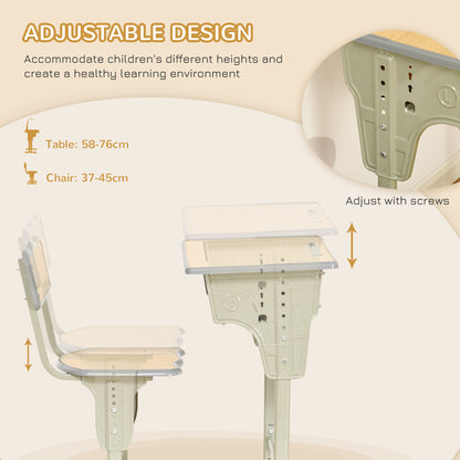 Height Adjustable Kids Desk and Chair Set for 6-12 Years, Grey