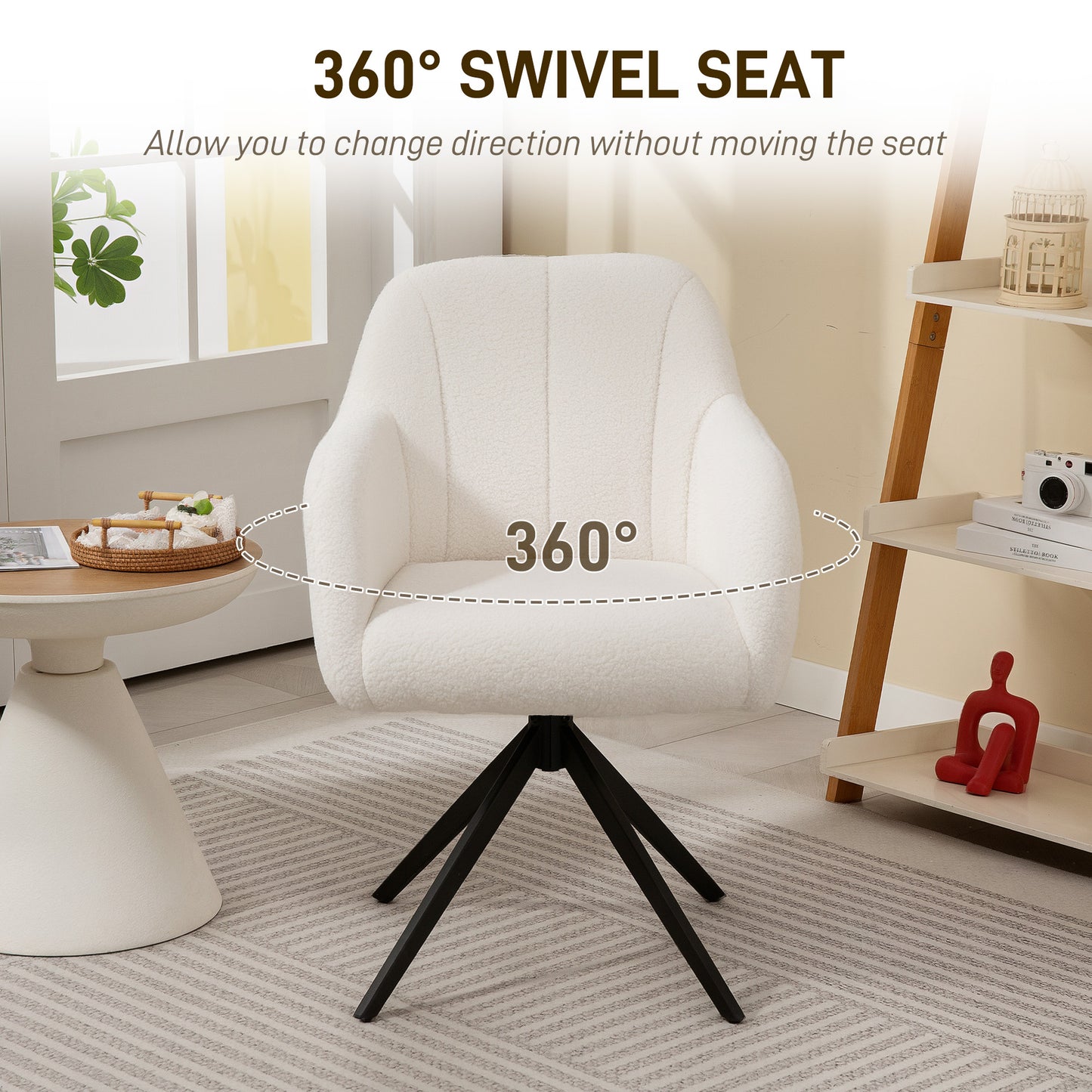 360 Degree Swivel Accent Chair, Teddy Fleece Fabric Armchair, White