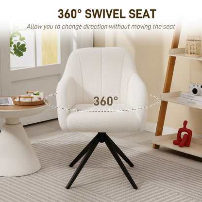 360 Degree Swivel Accent Chair, Teddy Fleece Fabric Armchair, White