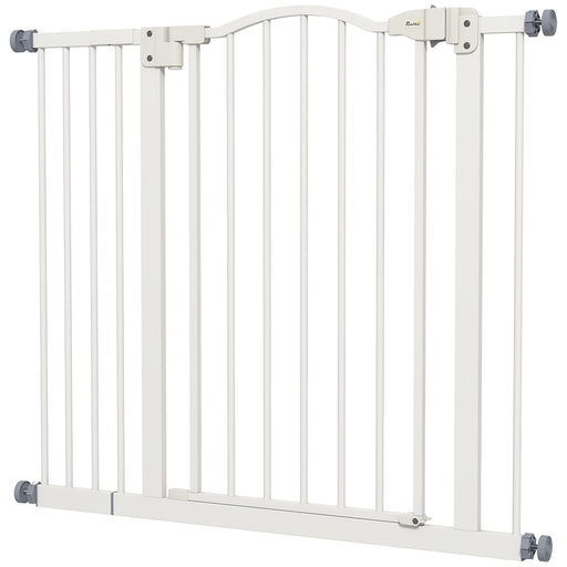 Metal 74-100cm Adjustable Pet Gate Safety Barrier w/ Auto-Close Door White