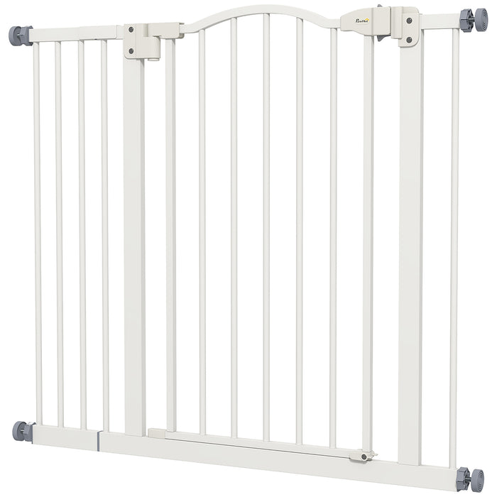 Metal 74-100cm Adjustable Pet Gate Safety Barrier w/ Auto-Close Door White