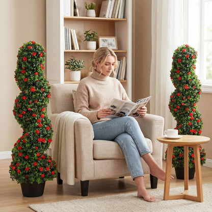 Artificial Rose Spiral Topiary Tree for Indoor Outdoor, Set of 2