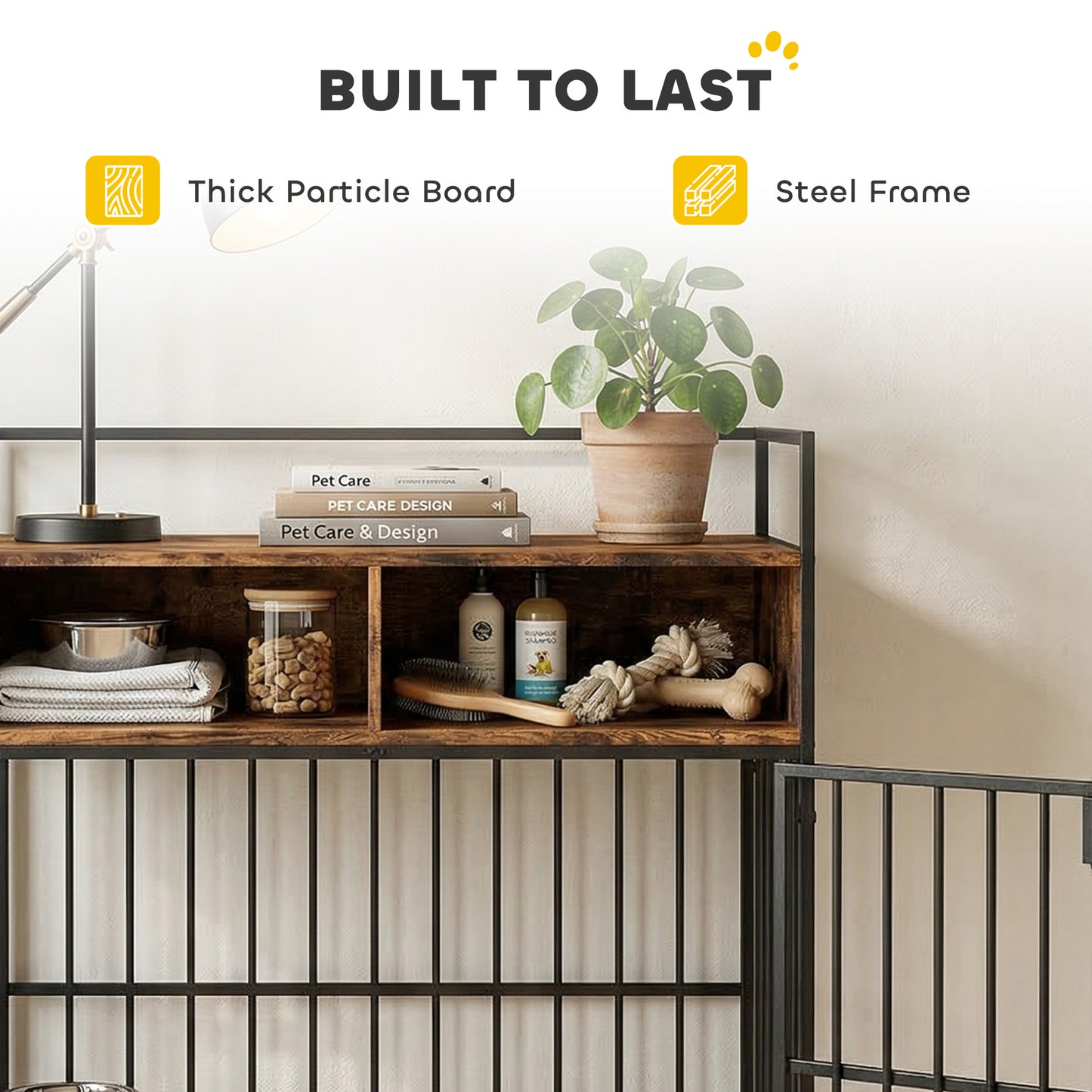 Dog Crate Furniture, Dog Cage with Rotatable Feeding Station