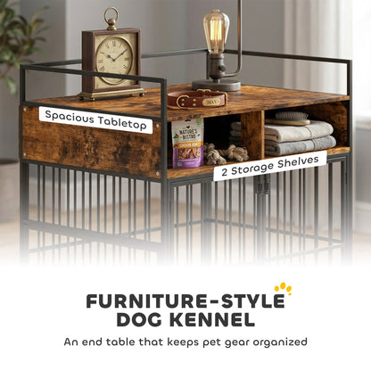 Dog Crate Furniture, Dog Cage with Rotatable Feeding Station