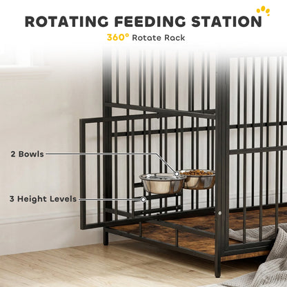 Dog Crate Furniture, Dog Cage with Rotatable Feeding Station