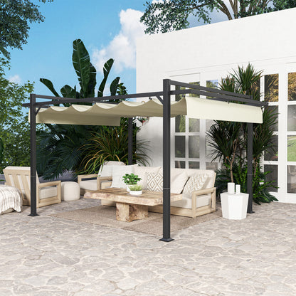 3 x 4m Pergola with Retractable Roof and Aluminium Frame, Khaki