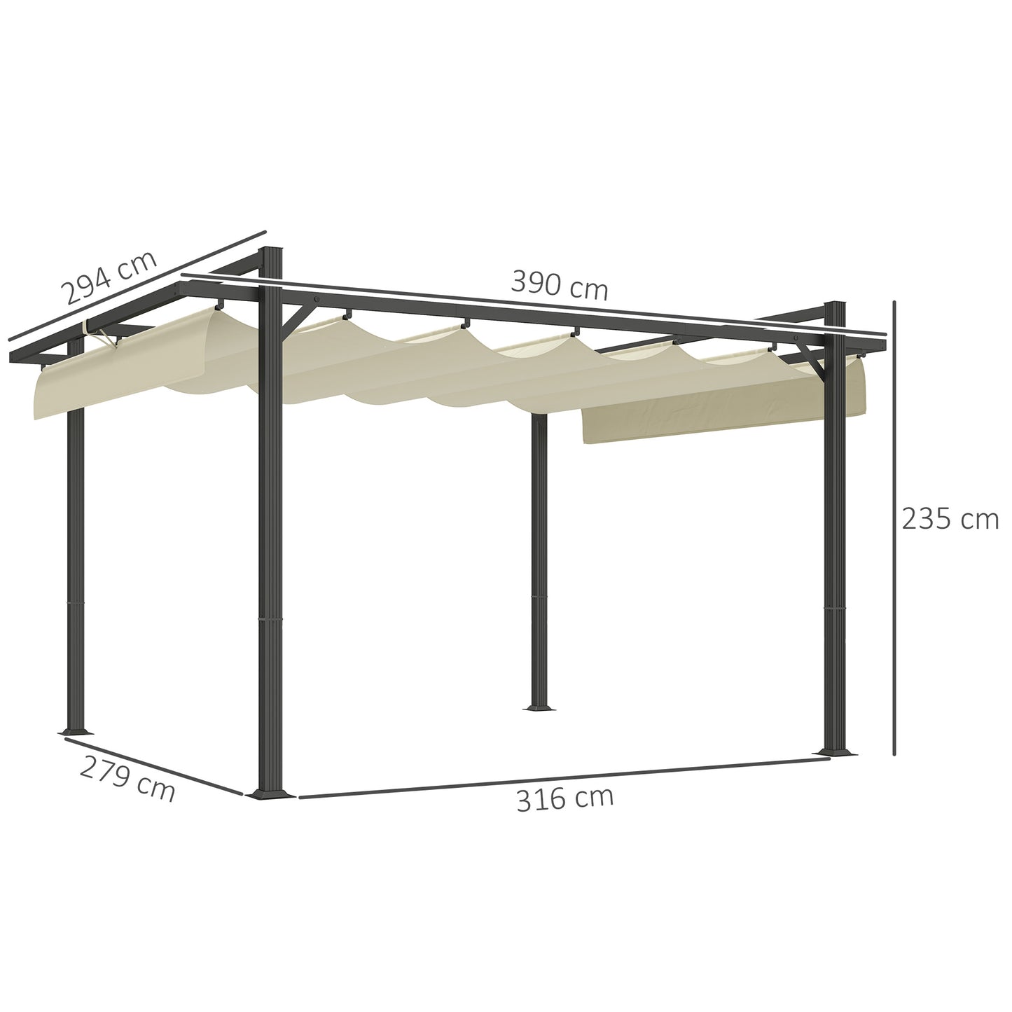 3 x 4m Pergola with Retractable Roof and Aluminium Frame, Khaki