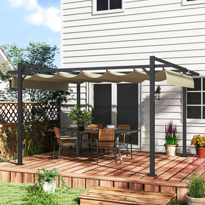 3 x 4m Pergola with Retractable Roof and Aluminium Frame, Khaki