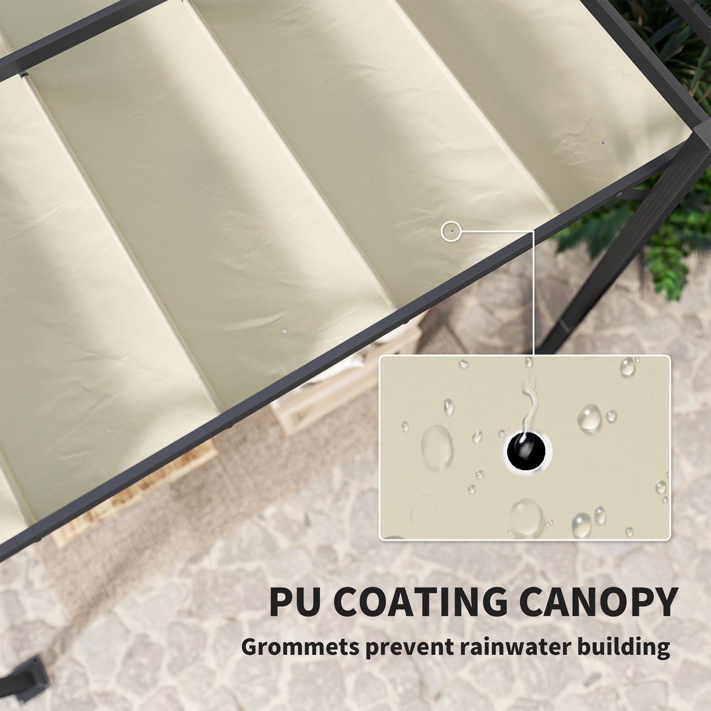 3 x 4m Pergola with Retractable Roof and Aluminium Frame, Khaki