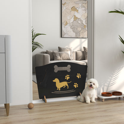 Wooden Dog Stopper, Freestanding Dog Gate with Support Feet, Black