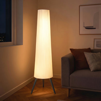 Dimmable Tripod Floor Lamp with Foot Switch, Nordic Standing Lamp with Fabric Shade for Living Room, Bedroom, Office, 153cm, White and Grey