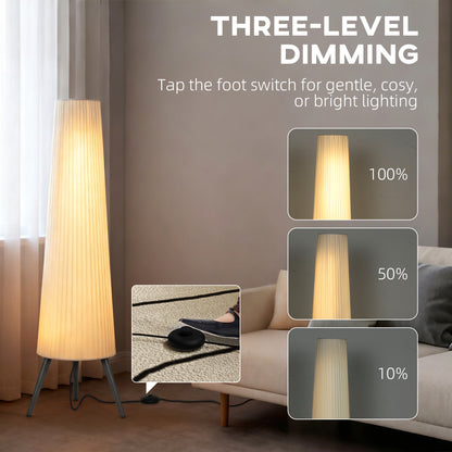 Dimmable Tripod Floor Lamp with Foot Switch, Nordic Standing Lamp with Fabric Shade for Living Room, Bedroom, Office, 153cm, White and Grey